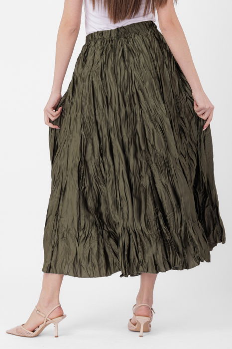 Fusta lunga, ampla, creponata, lucios-satinata, kaki [5]