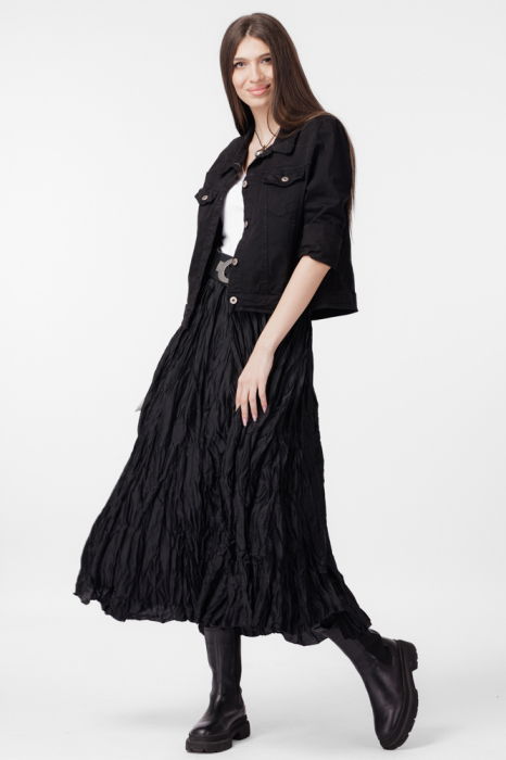 Fusta lunga, ampla, creponata, lucios-satinata, neagra [6]