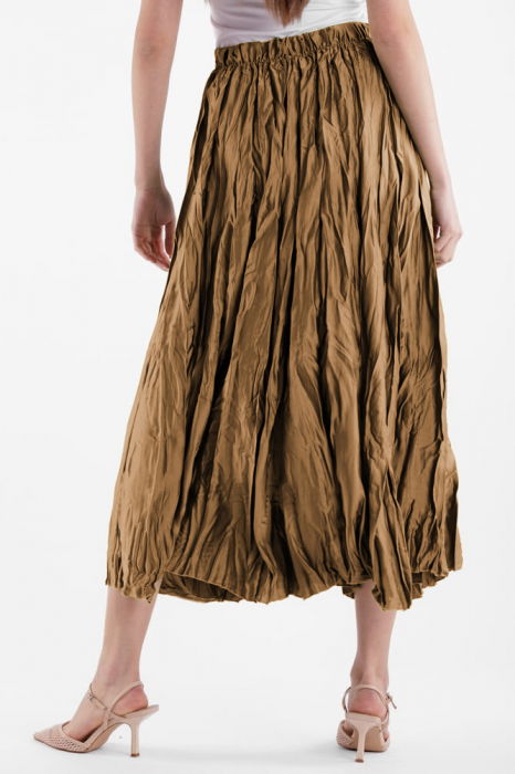 Fusta lunga, ampla, creponata, lucios-satinata, camel deschis [3]