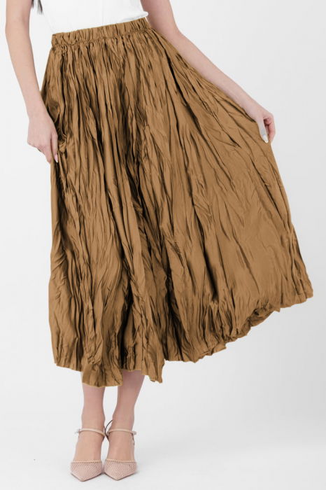Fusta lunga, ampla, creponata, lucios-satinata, camel deschis [2]