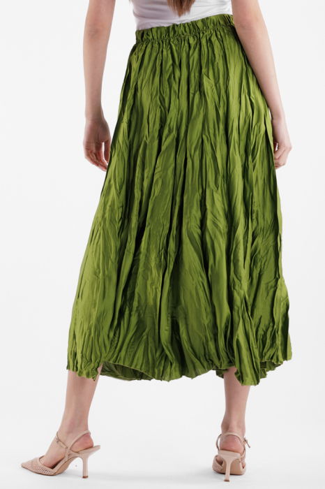 Fusta lunga, ampla, creponata, lucios-satinata, verde olive [3]