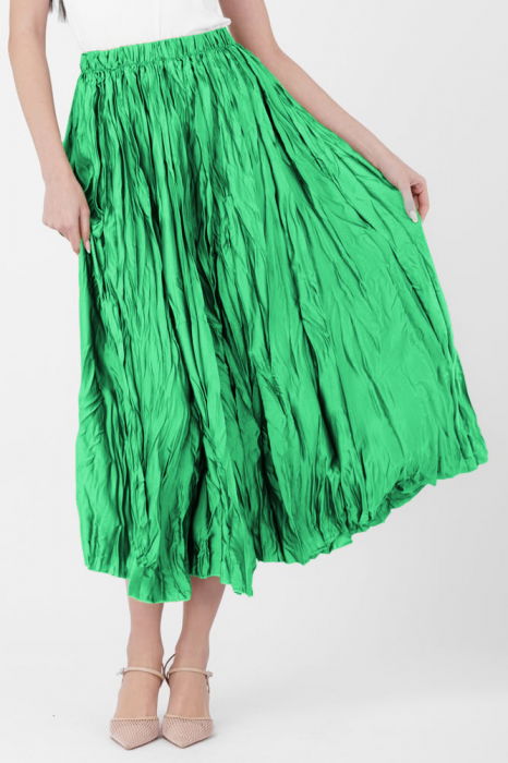 Fusta lunga, ampla, creponata, lucios-satinata, verde deschis [2]