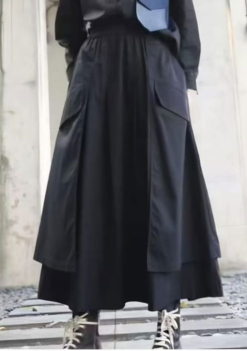 Fusta lunga ampla cu suprapuneri laterale, neagra [3]