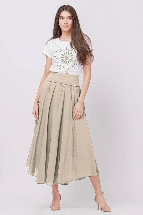 Fusta lunga bej inchis, ampla, clos, din batist de bumbac [2]