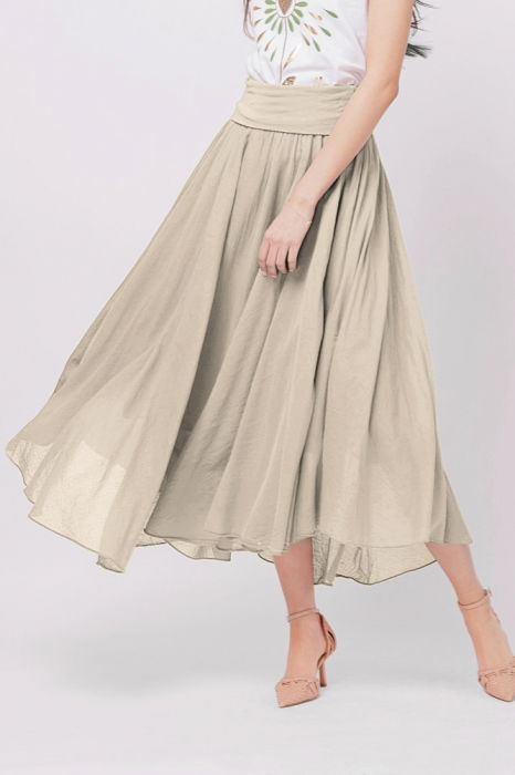 Fusta lunga bej inchis, ampla, clos, din batist de bumbac [1]