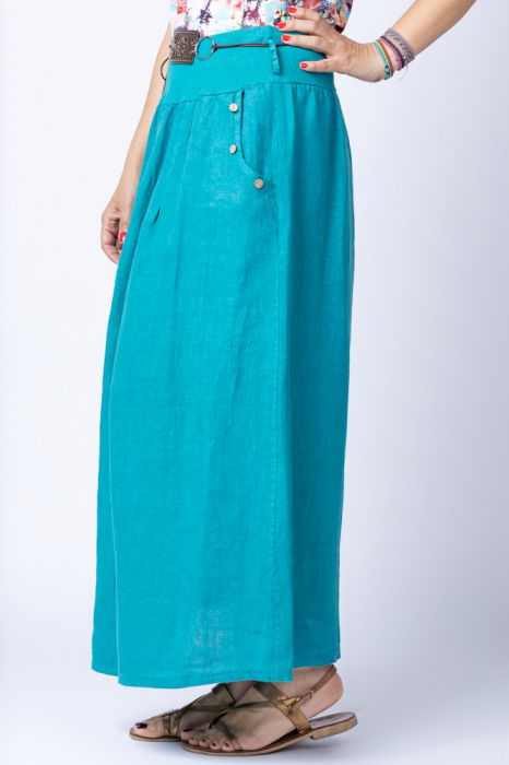 Fusta lunga casual, turcoaz, din in, cu o curea fancy [2]
