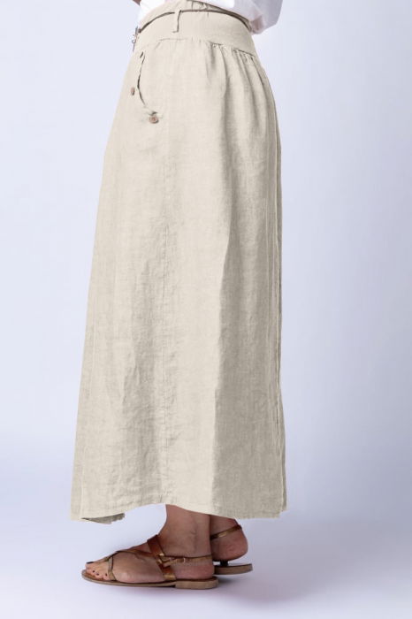 Fusta lunga casual, bej deschis din in, cu o curea fancy [2]