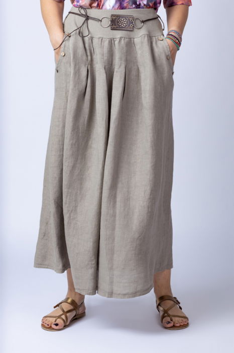 Fusta lunga casual, bej, din in, cu o curea fancy