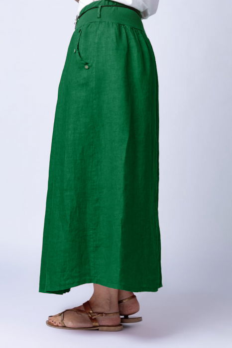 Fusta lunga casual, verde intens, din in, cu o curea fancy [2]