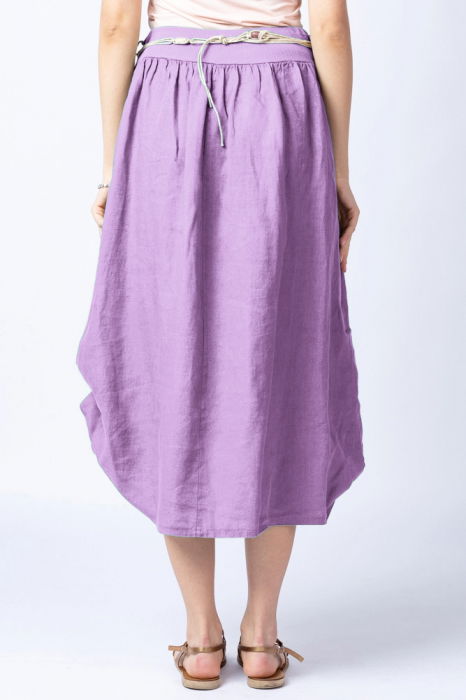 Fusta lunga lila cu poale prinse, din in, cu o curea fancy [3]