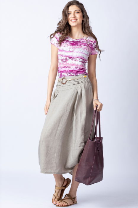 Fusta lunga bej cu poale prinse, din in, cu o curea fancy [2]