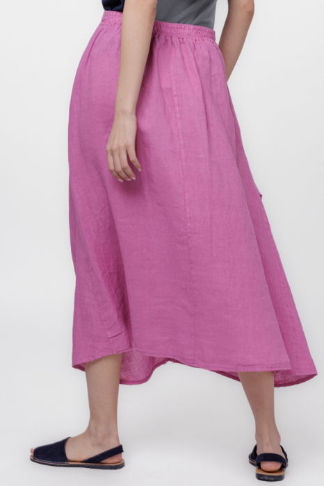 Fusta lunga din in, cu falduri, magenta [3]