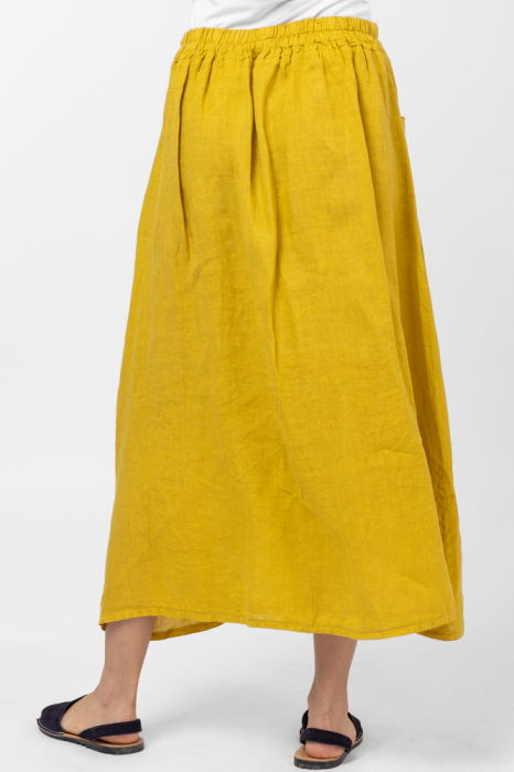 Fusta lunga din in, cu doi nasturi de lemn pe talie, galbena [3]