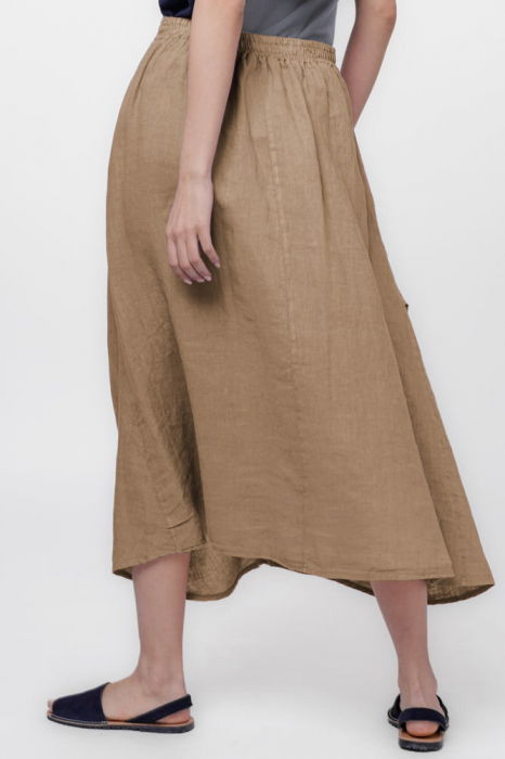 Fusta lunga din in, cu falduri, camel [2]