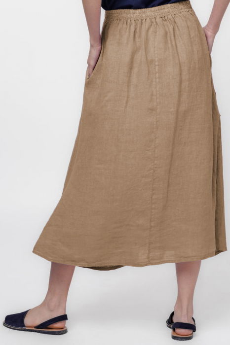 Fusta lunga din in, cu falduri, camel [3]