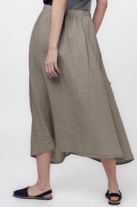 Fusta lunga din in, cu falduri, bej inchis [2]