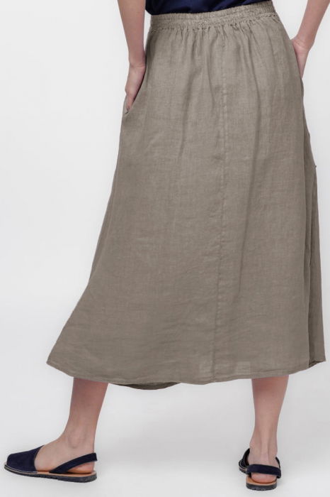 Fusta lunga din in, cu falduri, bej inchis [3]