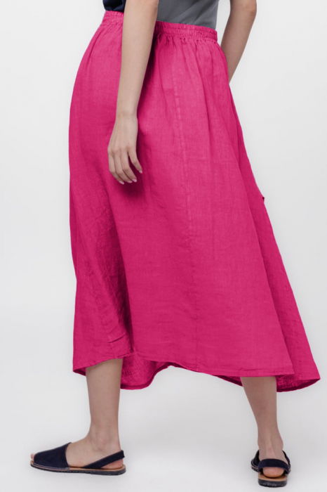 Fusta lunga din in, cu falduri, fucsia [2]