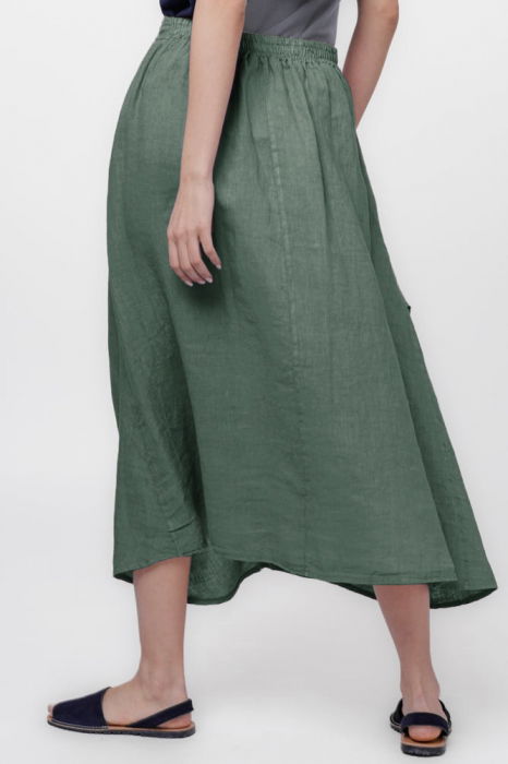 Fusta lunga din in, cu falduri, kaki [2]