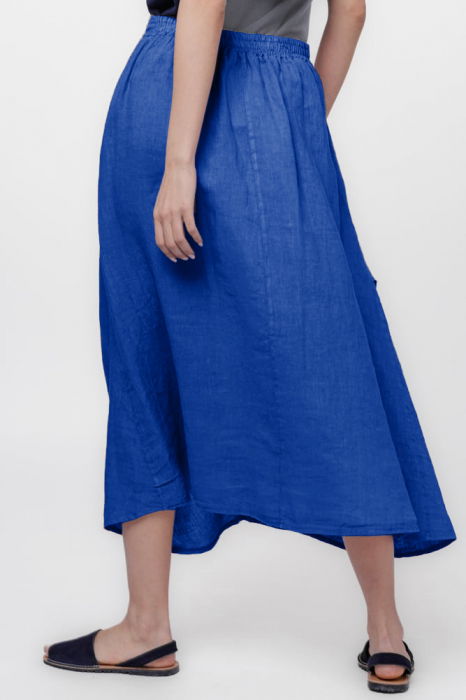 Fusta lunga din in, cu falduri, albastra [2]