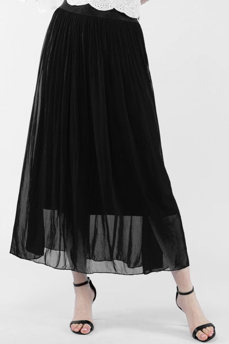 Fusta lunga din matase si vascoza, cu banda elastica, neagra [2]