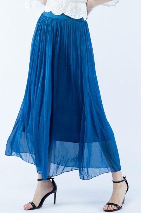 Fusta lunga din matase si vascoza, cu banda elastica, turcoaz inchis [3]
