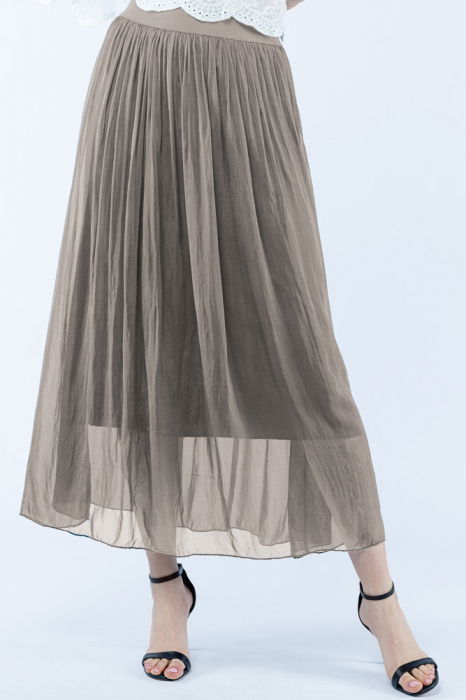 Fusta lunga din matase si vascoza, cu banda elastica, bej inchis [2]