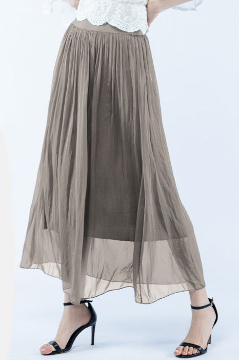 Fusta lunga din matase si vascoza, cu banda elastica, bej inchis [3]