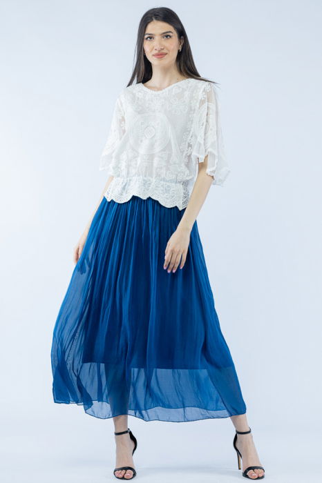 Fusta lunga din matase si vascoza, cu banda elastica, turcoaz inchis [4]