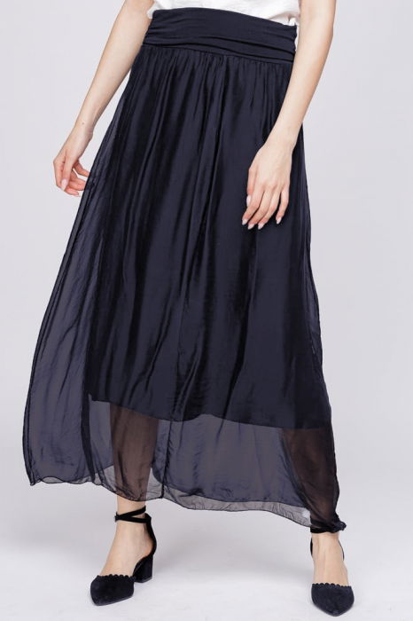 Fusta lunga din matase si vascoza, bleumarin [2]
