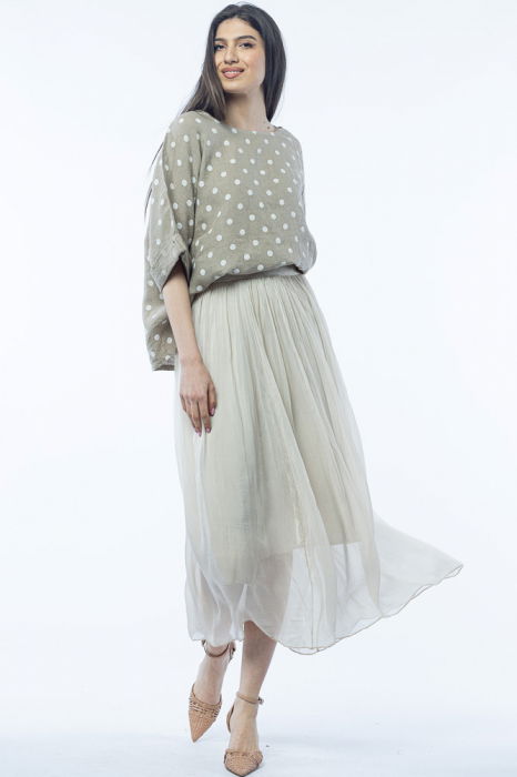 Fusta lunga din matase si vascoza, cu banda elastica, bej [3]