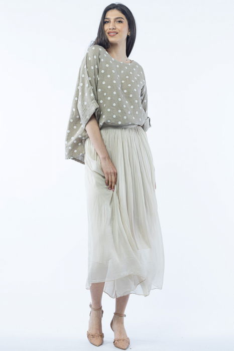 Fusta lunga din matase si vascoza, cu banda elastica, bej [4]