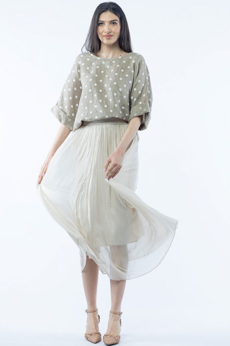 Fusta lunga din matase si vascoza, cu banda elastica, bej [5]