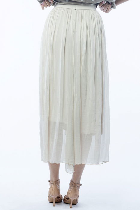 Fusta lunga din matase si vascoza, cu banda elastica, bej [2]