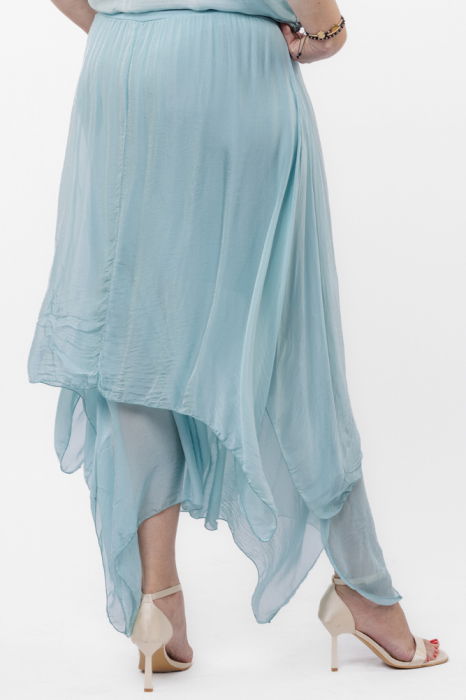 Fusta lunga in colturi, din matase si vascoza, suprapusa, cu snur vertical, turcoaz deschis [3]