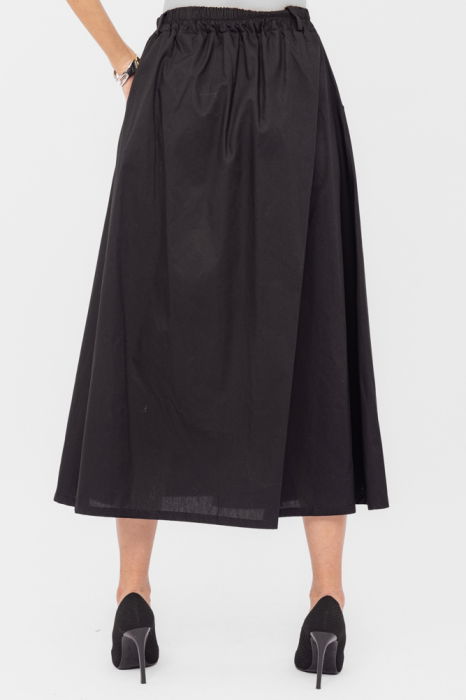 Fusta lunga din poplin de bumbac satinat cu pliu vertical, neagra [2]