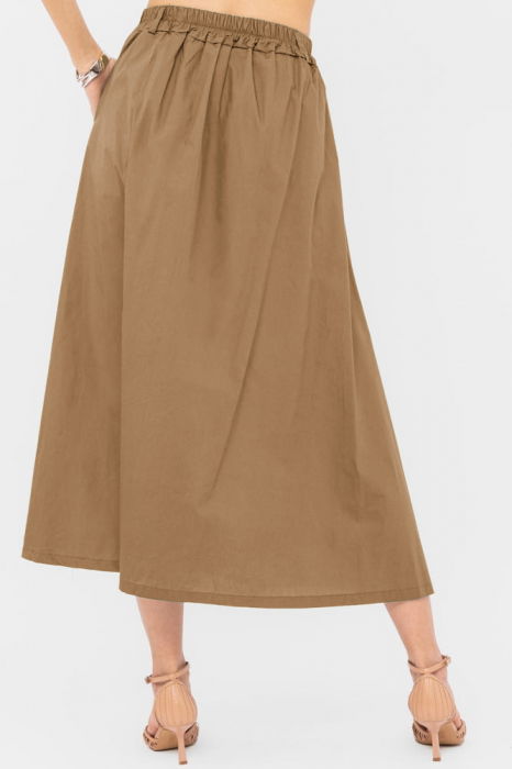 Fusta lunga din poplin de bumbac satinat cu pliu vertical, camel [2]