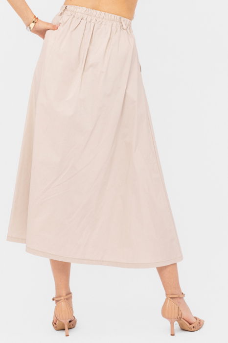 Fusta lunga din poplin de bumbac satinat cu pliu vertical, bej [3]