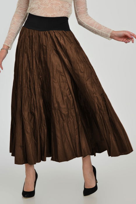 Fusta lunga din vascoza, in 15 clini, din tafta maro roscat metalizat [2]