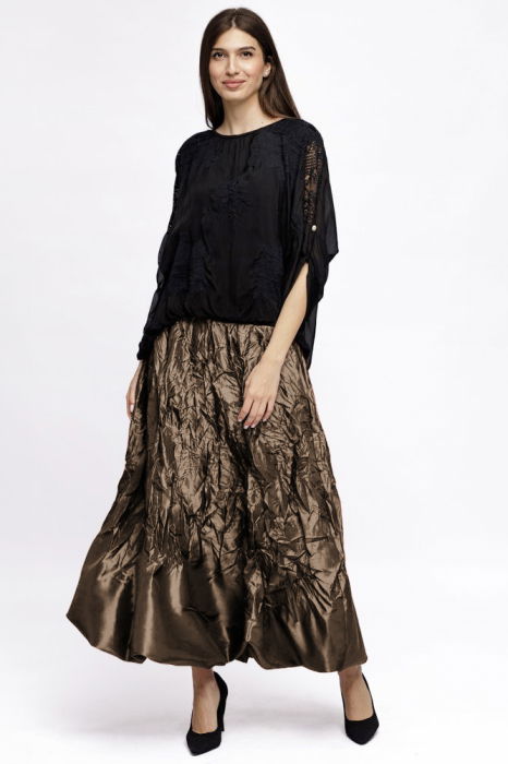 Fusta lunga gogosar, din tafta cafenie [3]