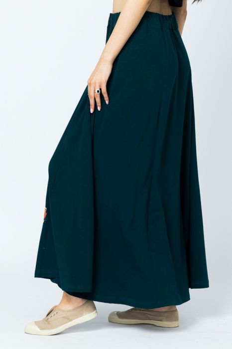 Fusta lunga in A, din tricot de bumbac, turcoaz inchis [2]