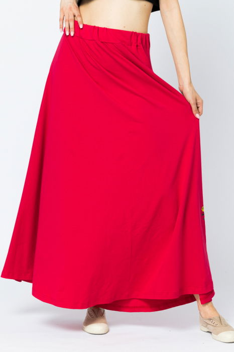 Fusta lunga in A, din tricot de bumbac, fucsia [1]