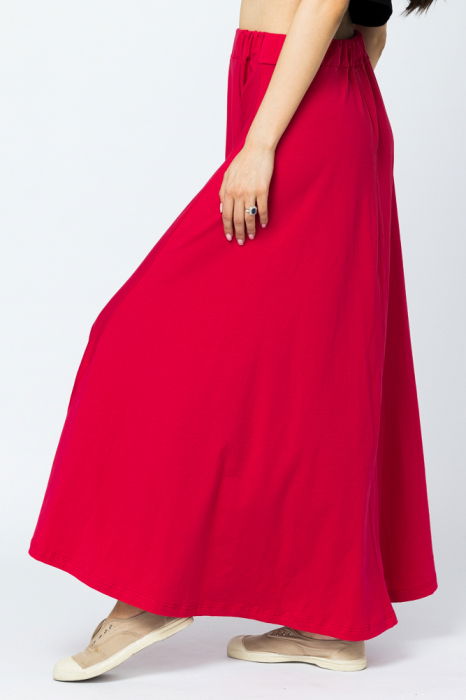 Fusta lunga in A, din tricot de bumbac, fucsia [3]