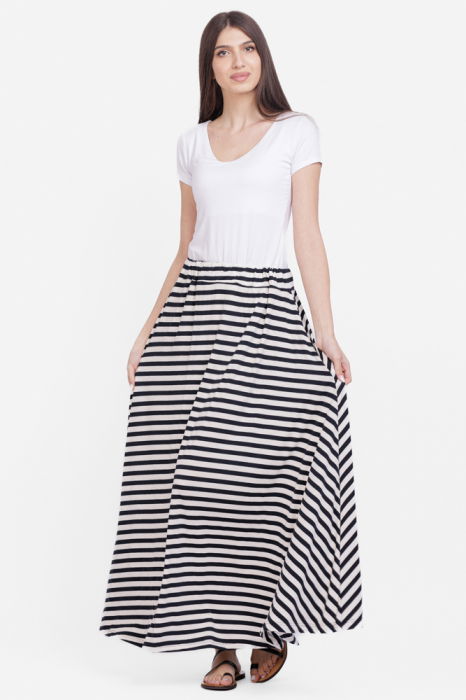 Fusta lunga in A, din vascoza, dungi alb-bleumarin [4]