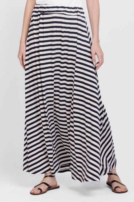 Fusta lunga in A, din vascoza, dungi alb-bleumarin [2]