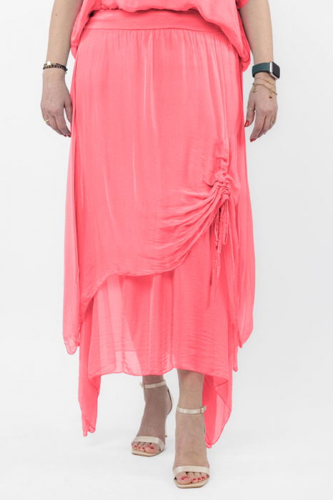 Fusta lunga in colturi, din matase si vascoza, suprapusa, cu snur vertical, roz somon [1]