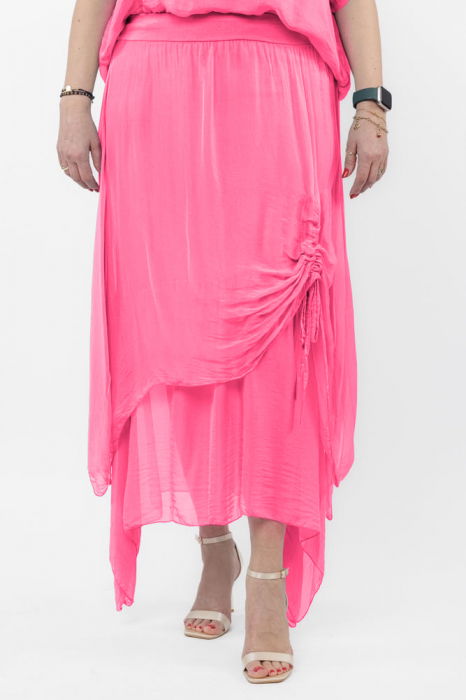 Fusta lunga in colturi, din matase si vascoza, suprapusa, cu snur vertical, fucsia [1]