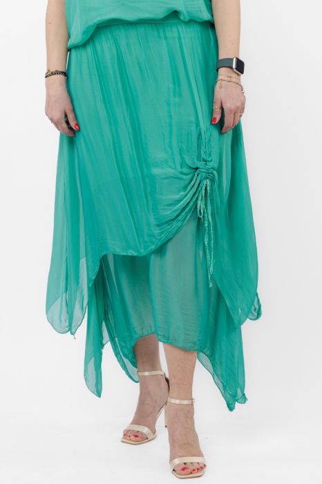 Fusta lunga in colturi, din matase si vascoza, suprapusa, cu snur vertical, verde [1]