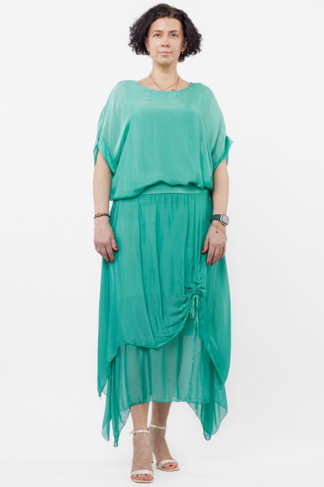 Fusta lunga in colturi, din matase si vascoza, suprapusa, cu snur vertical, verde [4]