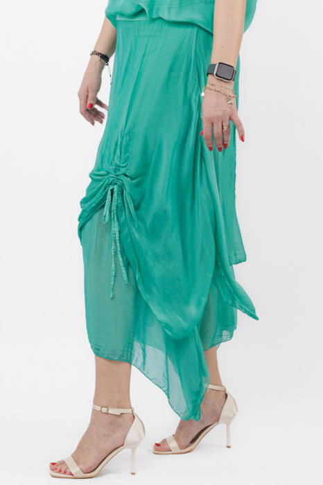 Fusta lunga in colturi, din matase si vascoza, suprapusa, cu snur vertical, verde [2]